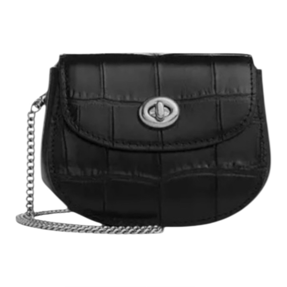 COACH NWT - Black Croc-Embossed Leather Chain Crossbody Wallet